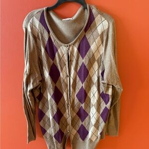 Croft & Barrow Argyle Cardigan - Purple and Tan